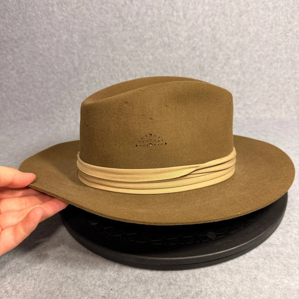 Vintage Banana Republic Travel Safari Fur Felt Fedora Hat 7 1/4 Brown USA Made